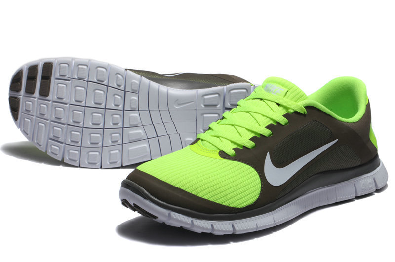 Hot Nike Free4.0 Men Shoes Greenyellow/Darkolivegreen/ White